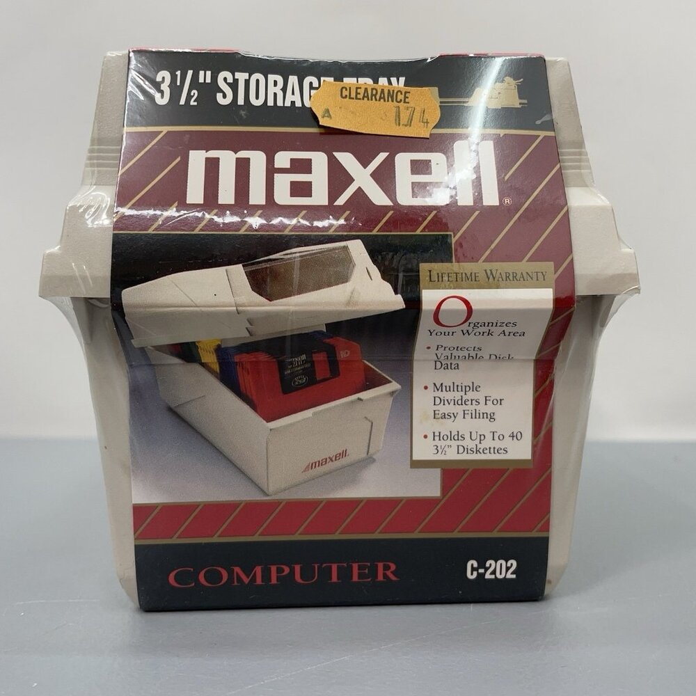 Vintage Maxell Computer Floppy‎ Disk 40 3.5” Diskette Storage Organizer Tray Box